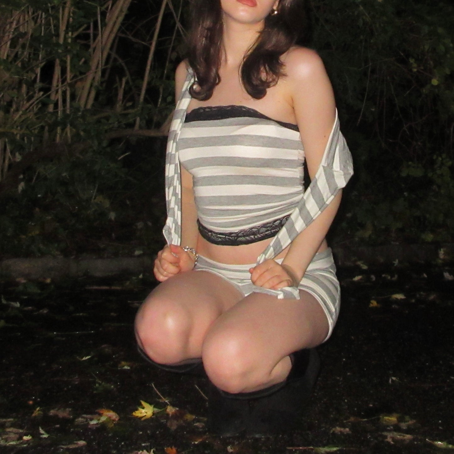 Grey Striped Lace Tube Top