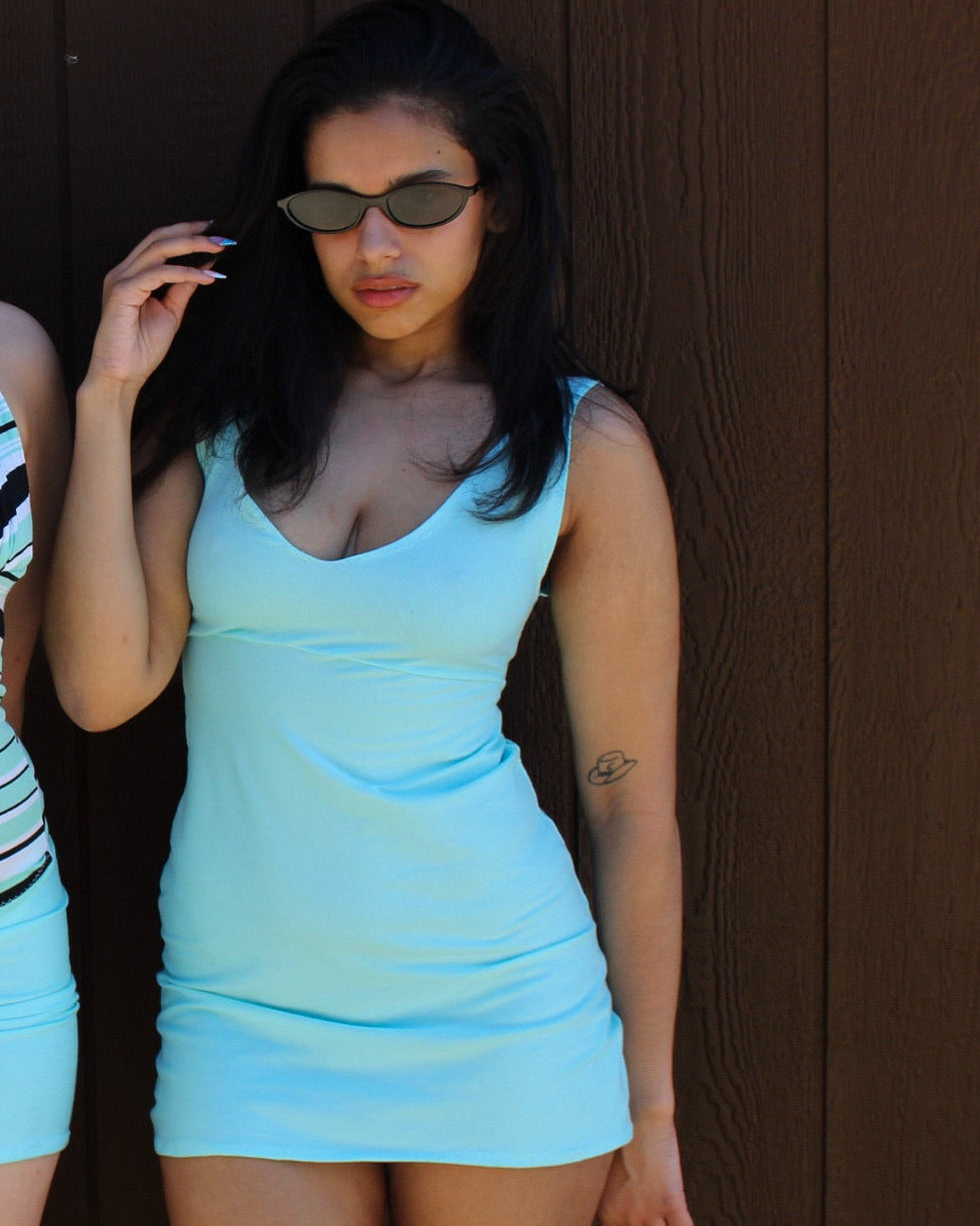 Aqua V-Neck Mini Dress