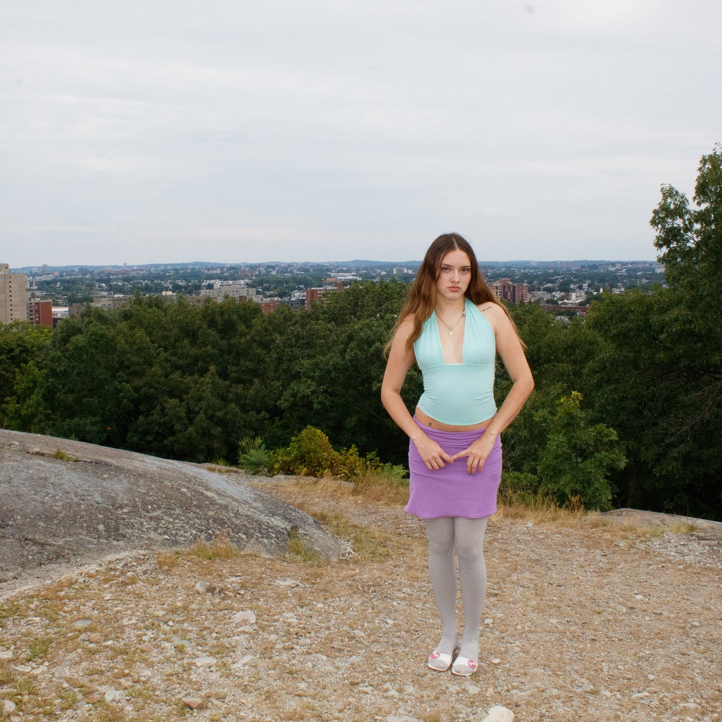 Purple Low-Rise Midi Skirt