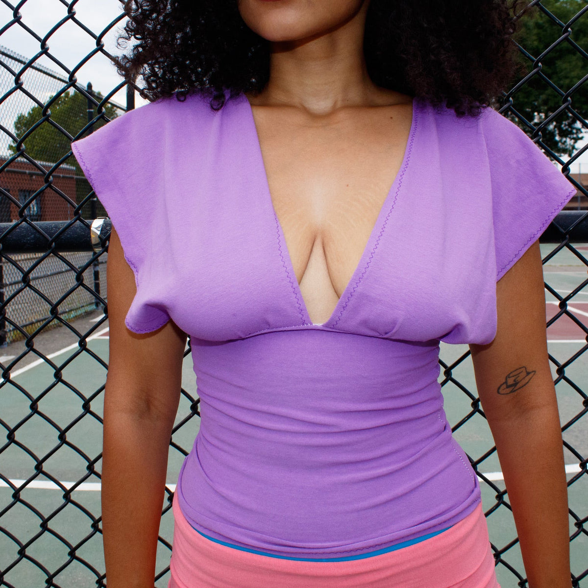 Purple V-Neck Open Back Top