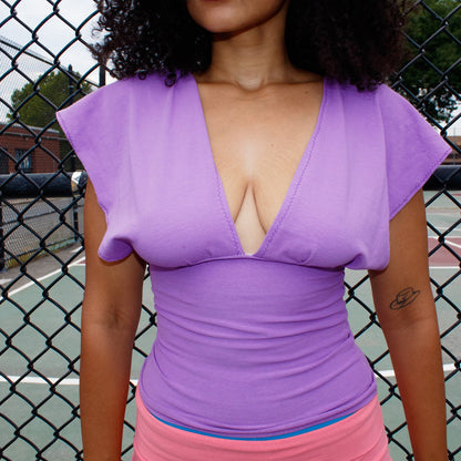 Purple V-Neck Open Back Top